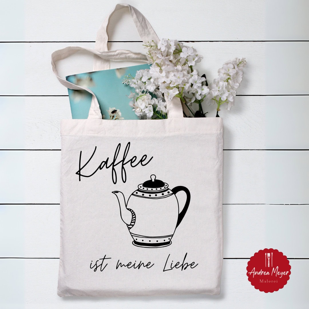 Kaffee oder Tee? Egal, Haupsache selbstgemacht! 2 Blumentasche mit kaffeetasse und blumen, dekorative tragtasche für kaffeeliebhaber.