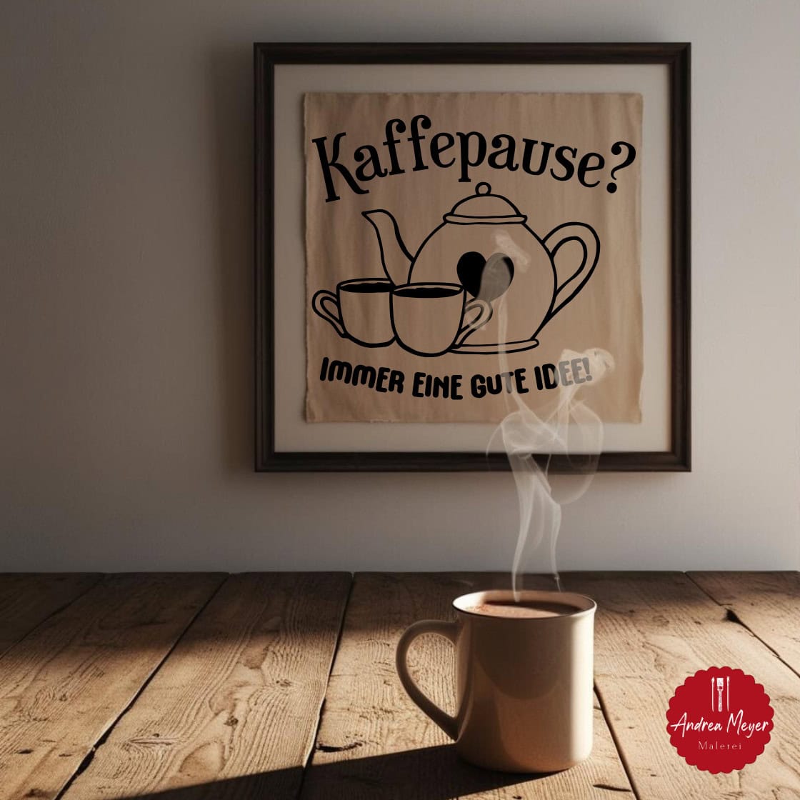 Kaffee oder Tee? Egal, Haupsache selbstgemacht! 6 Gemütlicher Kaffeepausen-Moment mit handgemaltem Kunstwerk, Kaffee und Inspiration.