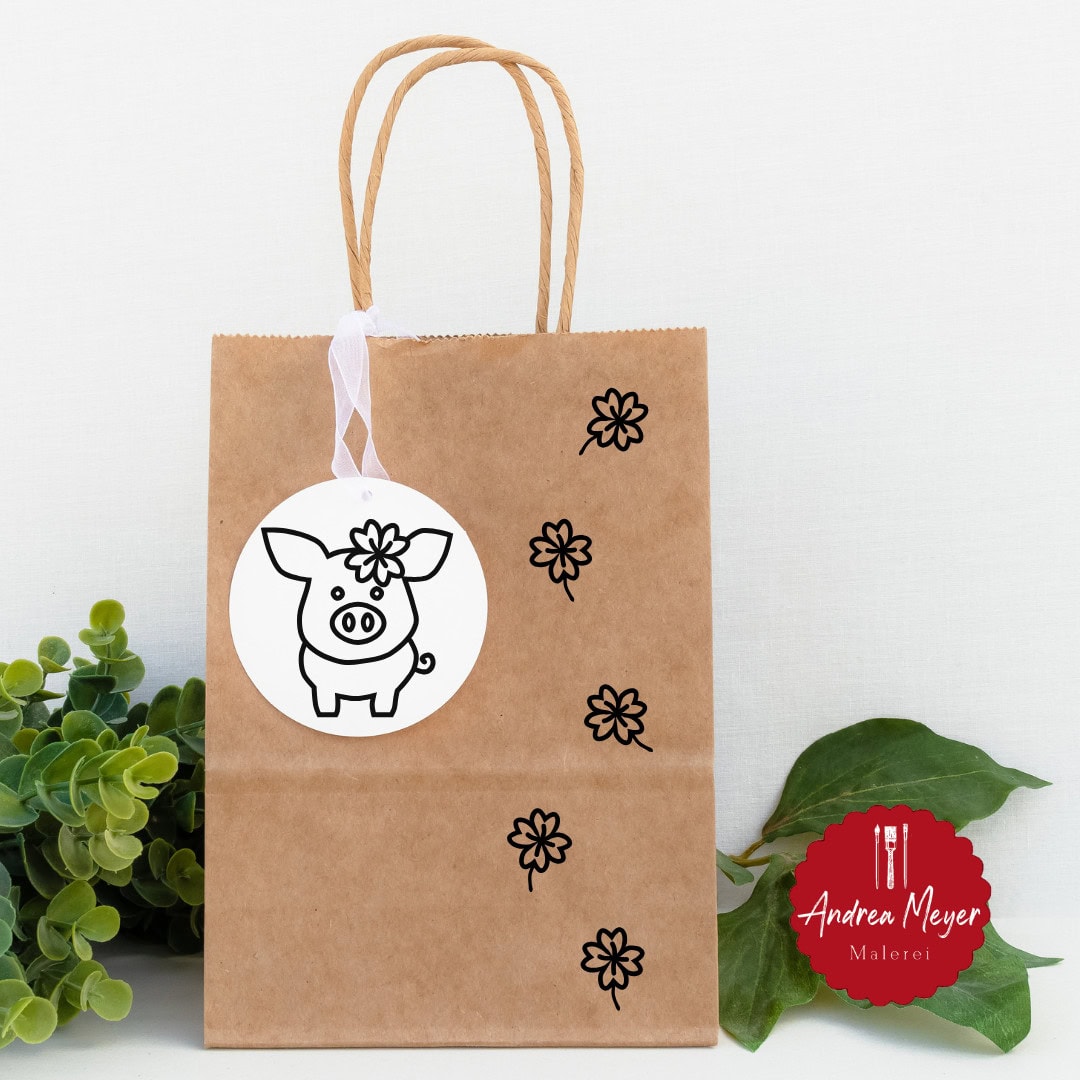 Glücksbringer zum Plotten: Meine neue Schweinchen-Plotterdatei ist da! 13 Papiertragetasche mit Schweine-Design, nachhaltige Verpackung, handgemacht, kreative Geschenkverpackung.