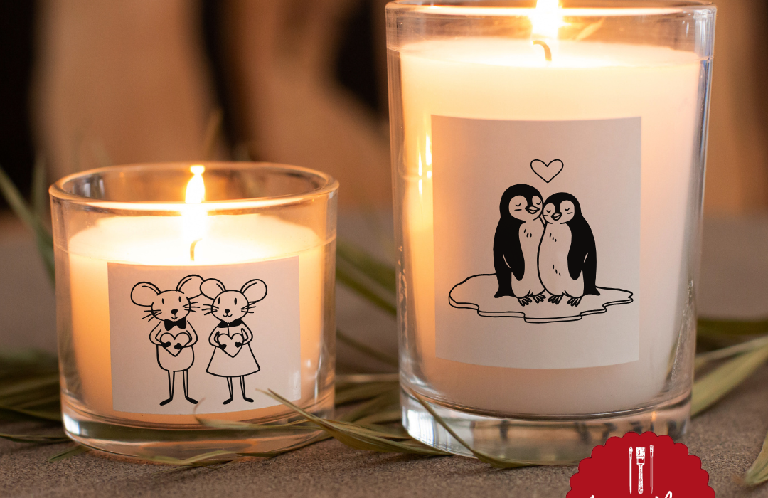 Valentinstag zum Selbermachen: Kreative Plotterideen mit tierischen Motiven 8 Kerzen mit Pinguin und Maus