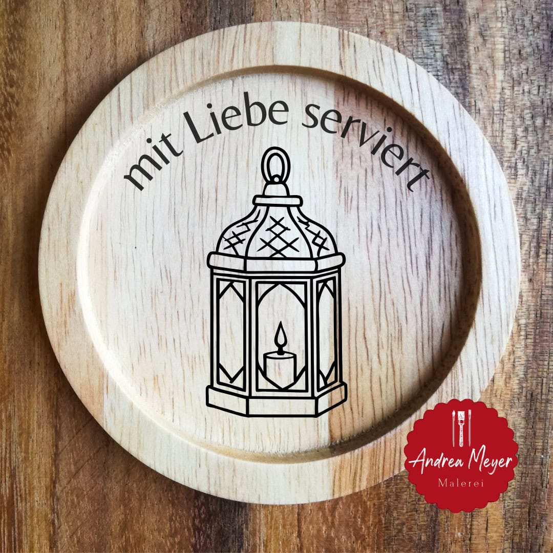Lass deine Kreativität leuchten 8 Naturholzschale mit Laternenmotiv und liebevollem Spruch, Geschenkidee Dekoration.
