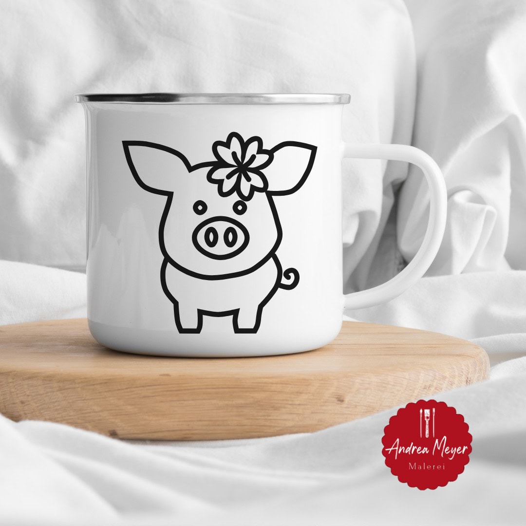 Glücksbringer zum Plotten: Meine neue Schweinchen-Plotterdatei ist da! 8 Emaille Tasse mit Glücksschwein