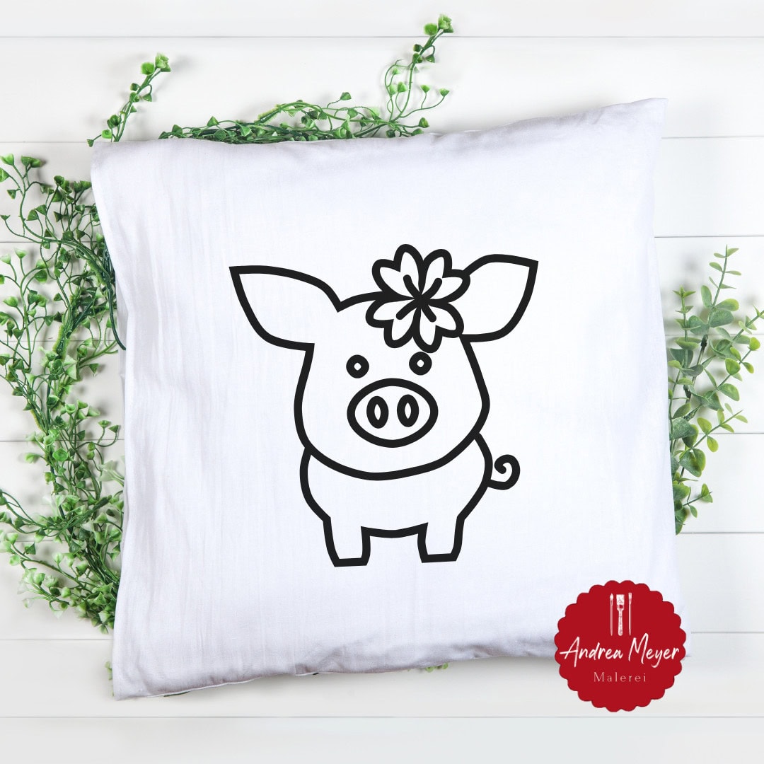 Glücksbringer zum Plotten: Meine neue Schweinchen-Plotterdatei ist da! 10 Süßes Kissen mit Schweinedesign und Blumenmuster, personalisierte Dekoration für Kinderzimmer.
