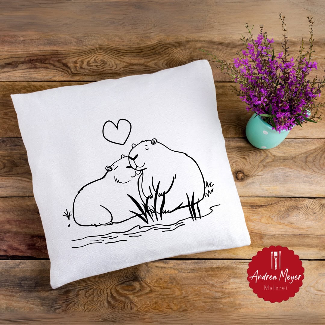 Valentinstag zum Selbermachen: Kreative Plotterideen mit tierischen Motiven 3 Liebevolle Capybara zeichnung, handgemaltes Wandbild, Kinderzimmer Dekoration.
