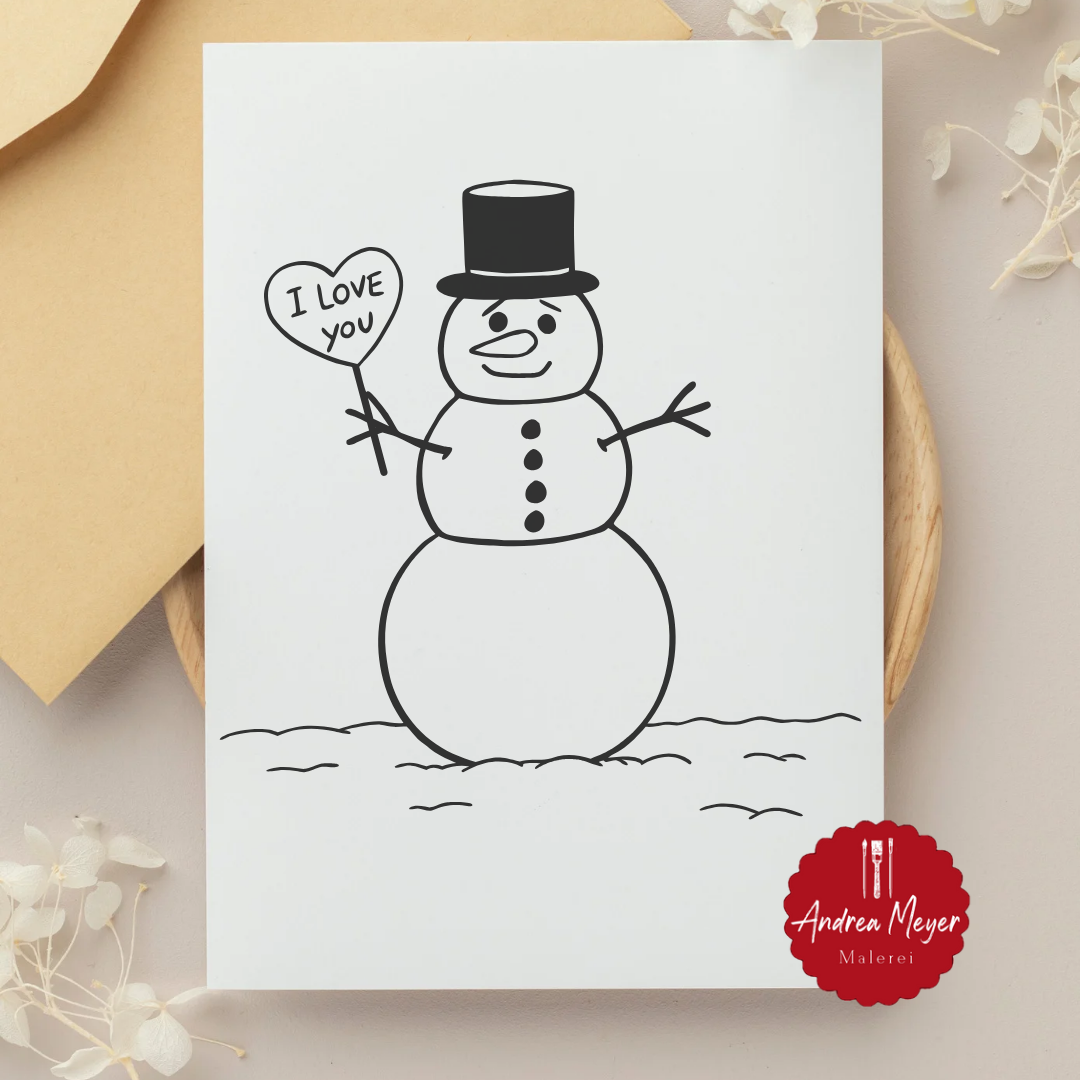 Suchst du nach Wintermotiven mit Charme? Diese Schneemänner werden Herzen schmelzen! ❄️ 7 Fröhliche Schneemannzeichnung, personalisierte Weihnachtskarte, handgemalte Weihnachtsdeko, winterliche Malerei, Andrea Meyer Malerei.