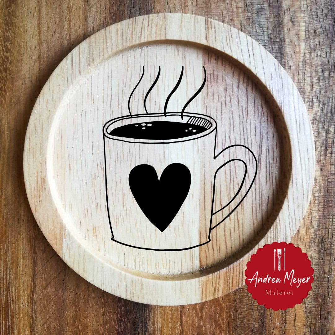 Kaffee oder Tee? Egal, Hauptsache selbstgemacht! 2 Kunstvolle Holzmalerei, Tasse mit Herzmotiv, handgefertigte Dekoration, Andrea Meyer Malerei.