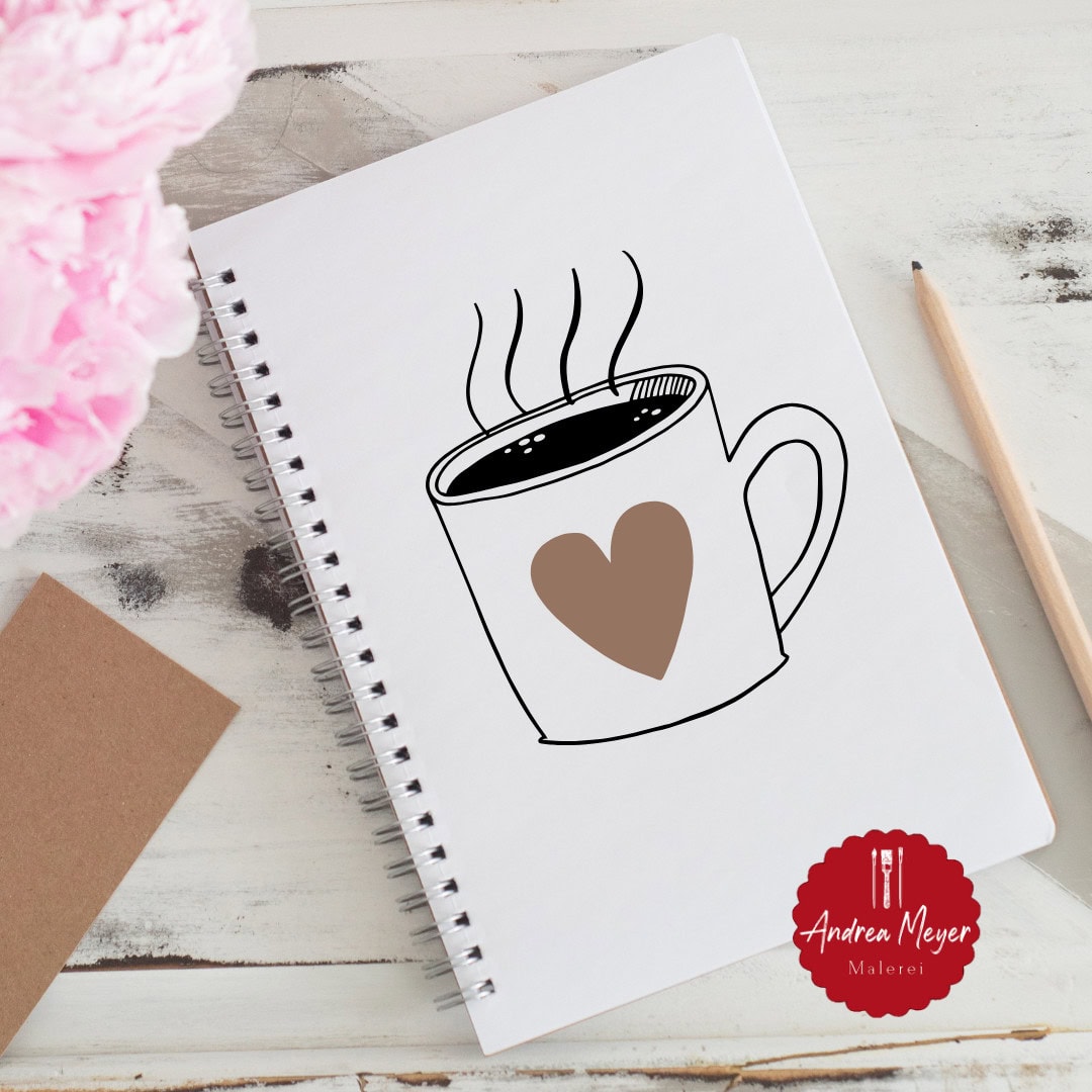 Kaffee oder Tee? Egal, Haupsache selbstgemacht! 16 Warme Tasse mit Herz, digitale Illustration, Andrea Meyer Malerei, Kaffee Kunst, moderne Malerei.