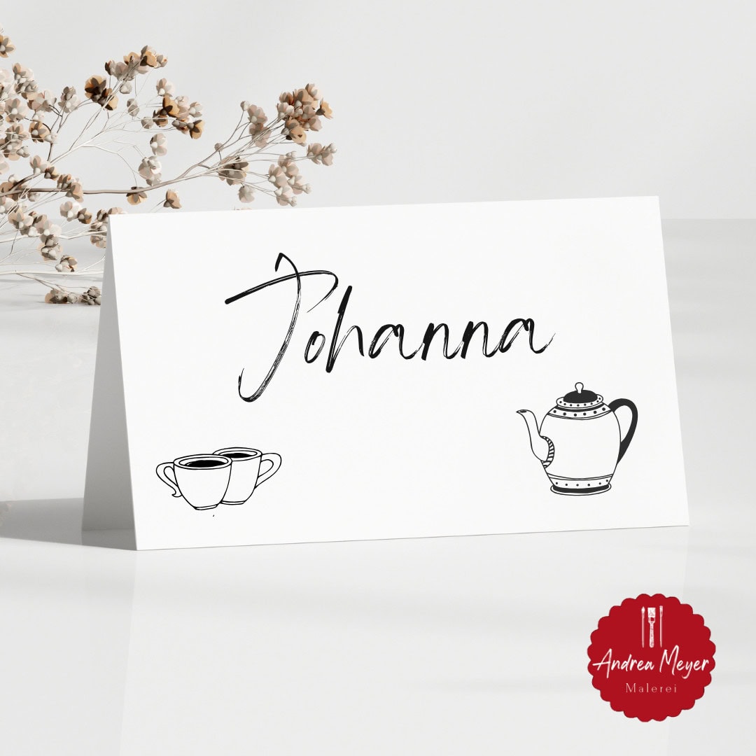 Kaffee oder Tee? Egal, Haupsache selbstgemacht! 14 Handgemachte personalisierte Namenskarte für Hochzeit oder Geburtstag – Andrea Meyer Malerei.