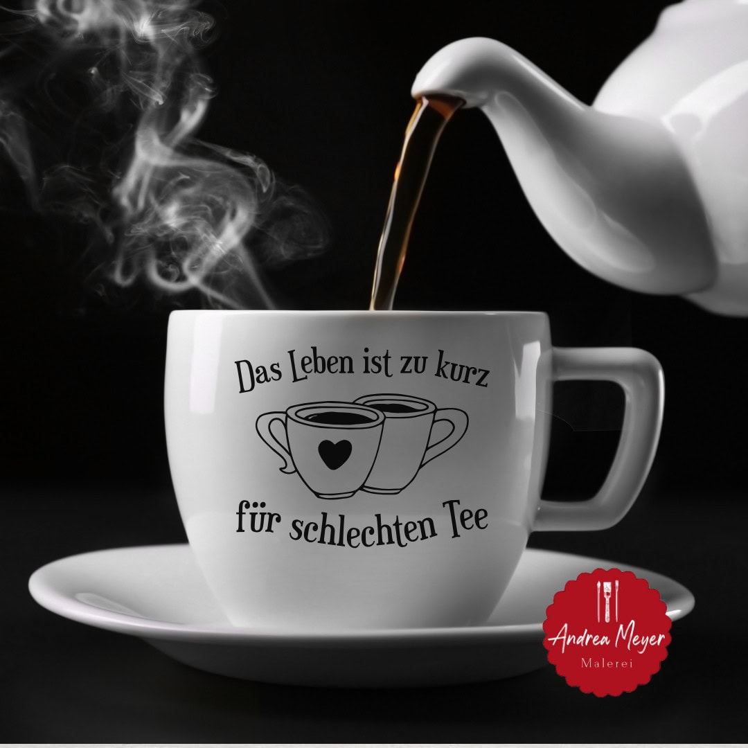 Kaffee oder Tee? Egal, Haupsache selbstgemacht! 5 Schöne weiße Teetasse mit schwarzen Spruch und Herzmotiv, Kaffeegeschirr, Kaffee.