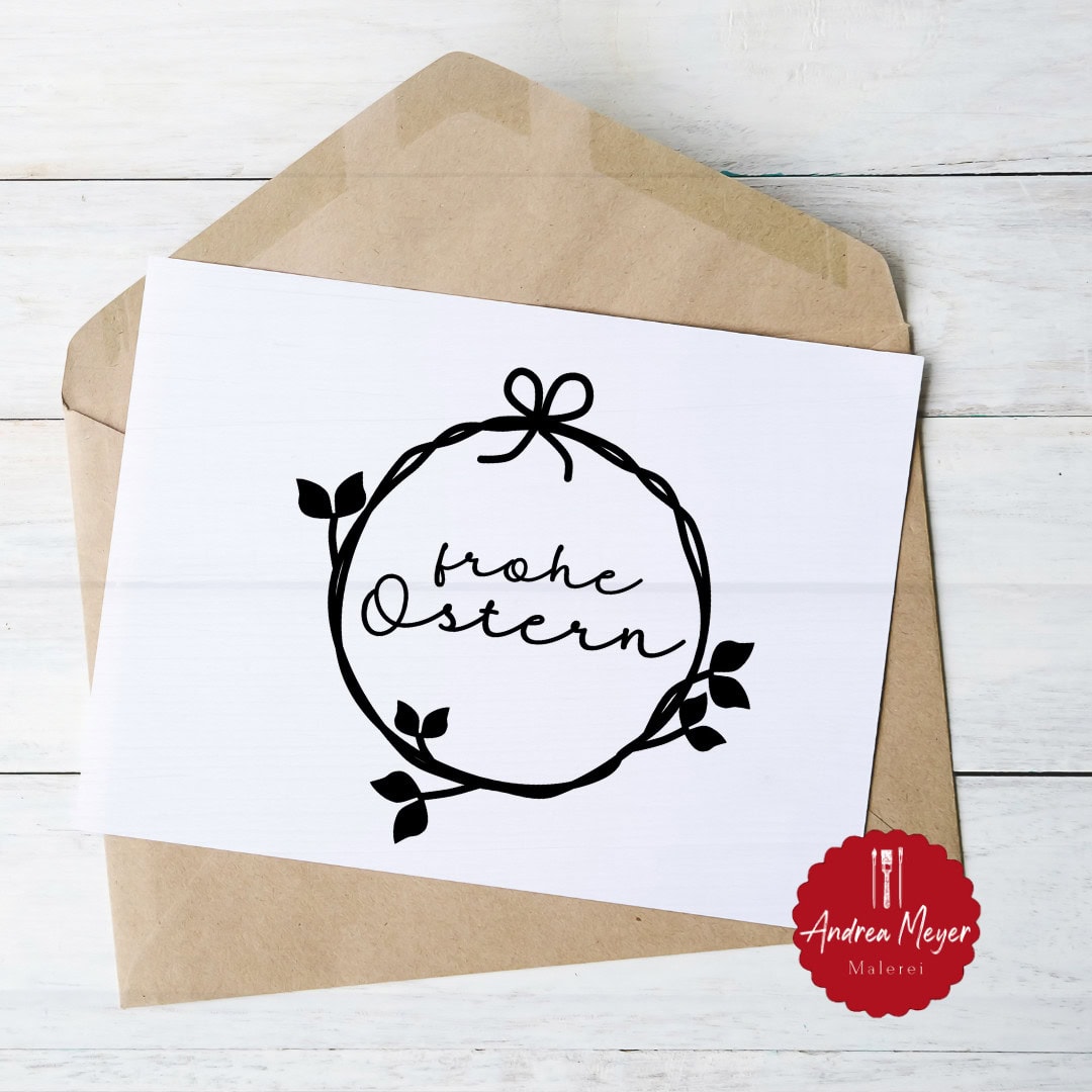 🌿 Dein Plotter ruft nach Frühling! 🌸✨ 9 Schriftzug Frohe Ostern im Kranz auf Grußkarte - SVG Plotterdatei für Cricut und Silhouette mit Kränzen - ideal für den Frühling im Landhausstil.