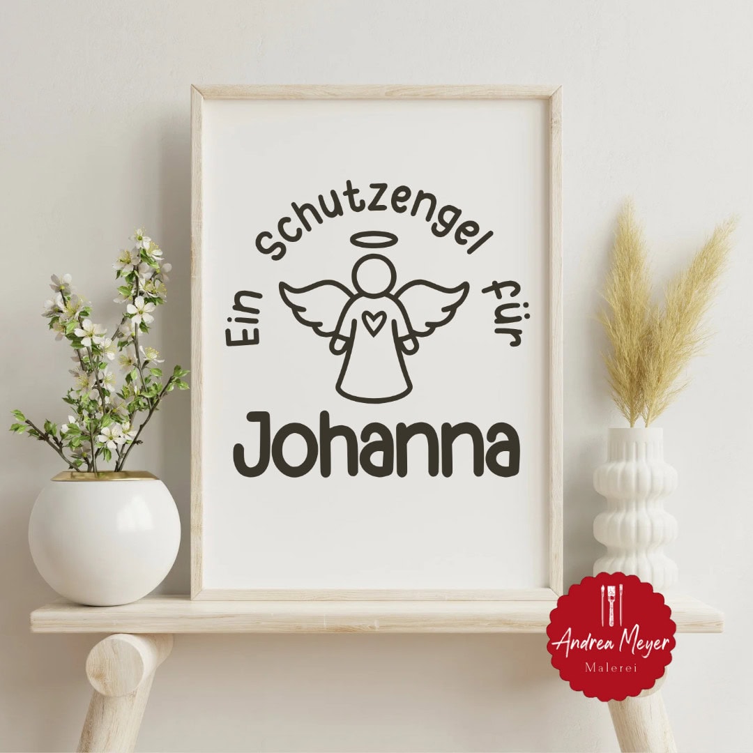 Geschenke zur Geburt plotten – Kreative DIY-Ideen mit personalisierten Plotterdateien 4 Schutzengel mit Namen deines Kindes in einem gerahmten Poster - Geschenke zur Geburt plotten - Kreative DIY Ideen mit personalisierten Plotter Dateien für Cricut und Silhouette.