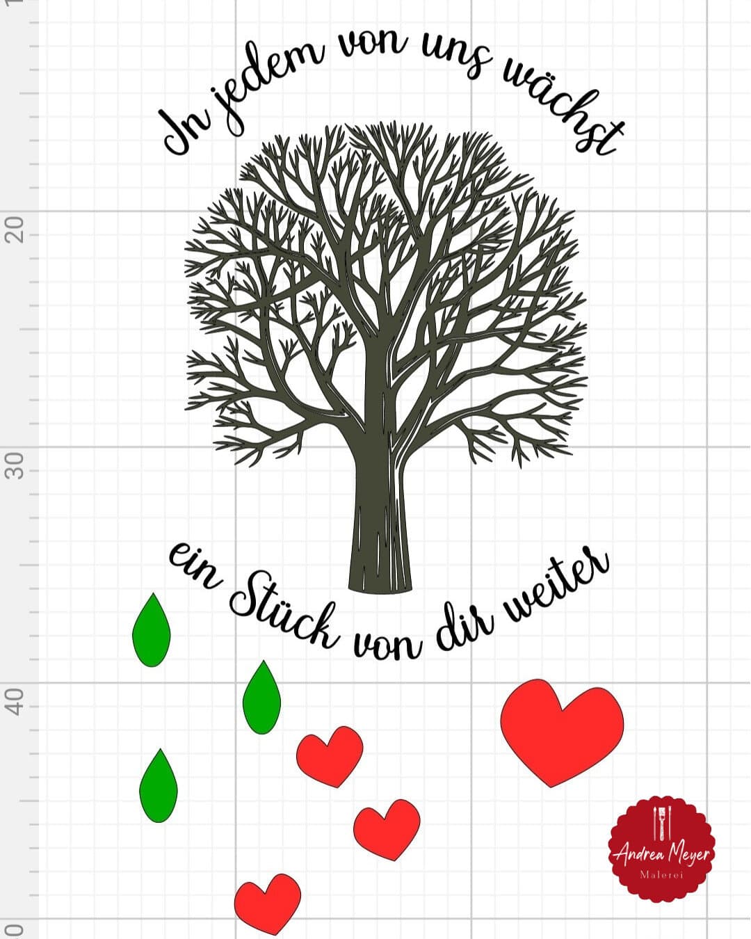 Ein ganz besonderes Abschiedsgeschenk für den Kindergarten: Der Erinnerungsbaum 4 Ein Erinnerungsbaum als Abschied für den Kindergarten. Ein Baum mit Blättern und Herzen auf denen die Namen der Kinder stehen. Mit dem Plotter von Cricut oder Silhouette oder als PDF zum Ausschneiden.