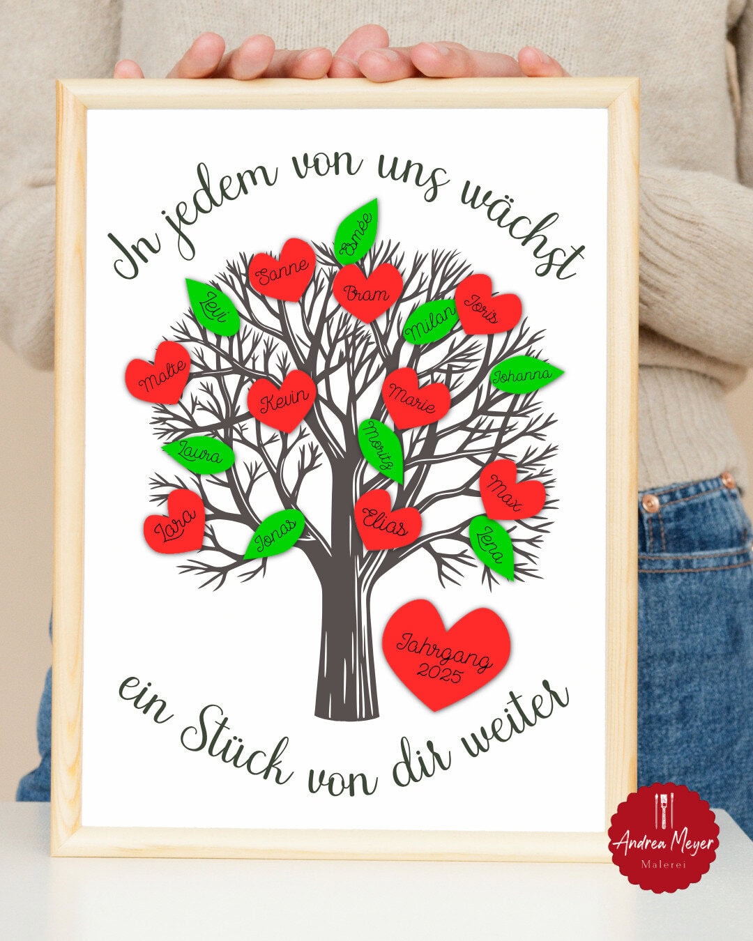 Ein ganz besonderes Abschiedsgeschenk für den Kindergarten: Der Erinnerungsbaum 7 Ein Erinnerungsbaum als Abschied für den Kindergarten. Ein Baum mit Blättern und Herzen auf denen die Namen der Kinder stehen. Mit dem Plotter von Cricut oder Silhouette oder als PDF zum Ausschneiden.