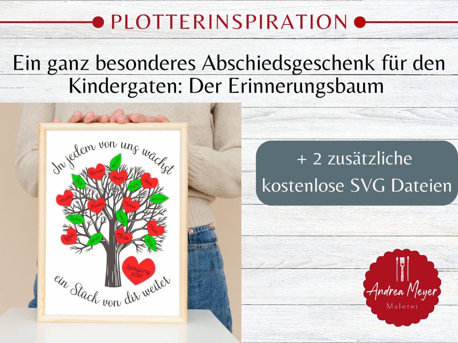 Ein ganz besonderes Abschiedsgeschenk für den Kindergarten: Der Erinnerungsbaum 1 Ein Erinnerungsbaum als Abschied für den Kindergarten. Ein Baum mit Blättern und Herzen auf denen die Namen der Kinder stehen. Mit dem Plotter von Cricut oder Silhouette oder als PDF zum Ausschneiden.