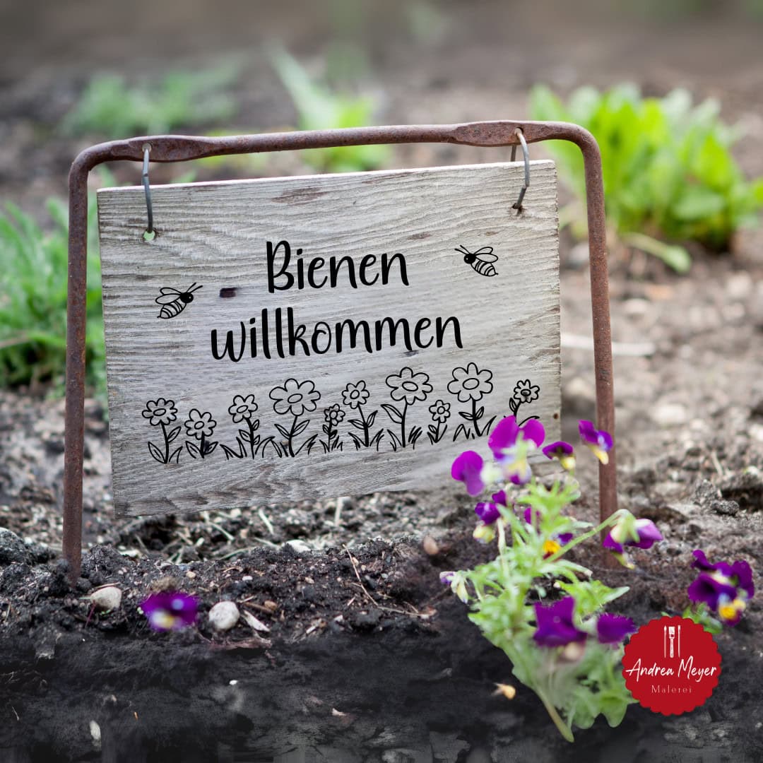 DIY Gartenschild – „Bienen willkommen“ 11 Gartenschild mit dem Schriftzug Bienen willkommen!