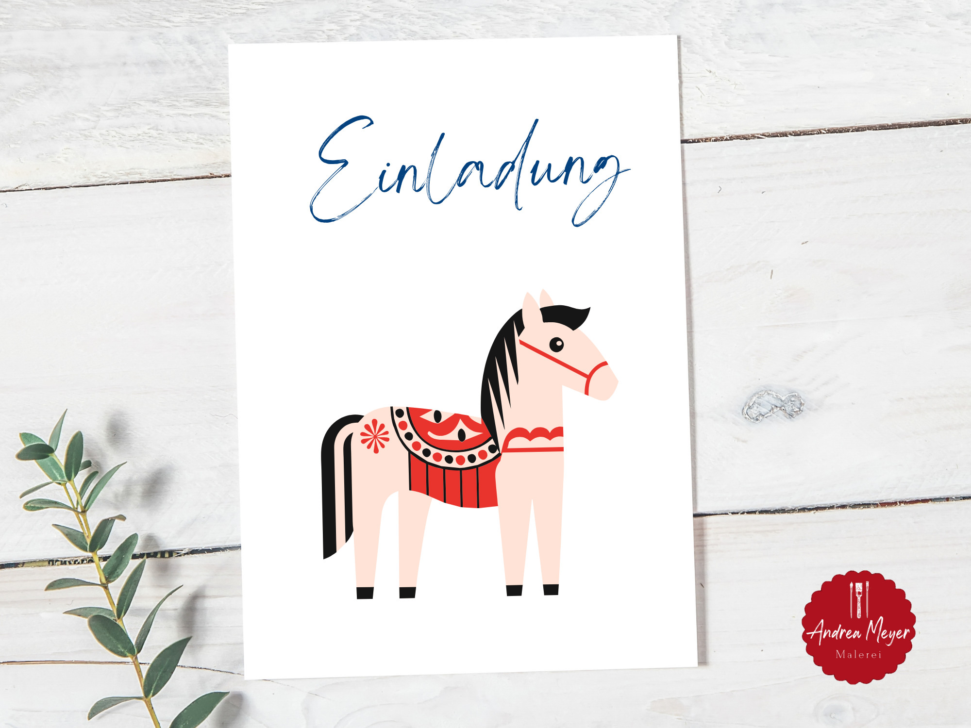 16 kreative DIY-Ideen mit Dalapferd – für Plotterfans & Skandi-Liebhaberinnen 15 Einladungskarte mit Dalapferd Motiv – DIY Sommerfest im Skandi-Stil