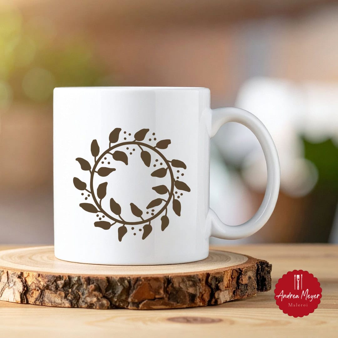 Drei Ranken-Plotterdateien – unendliche Möglichkeiten für deine DIY-Projekte 16 Tasse mit Kranzmotiv – Plotterdatei SVG & PNG