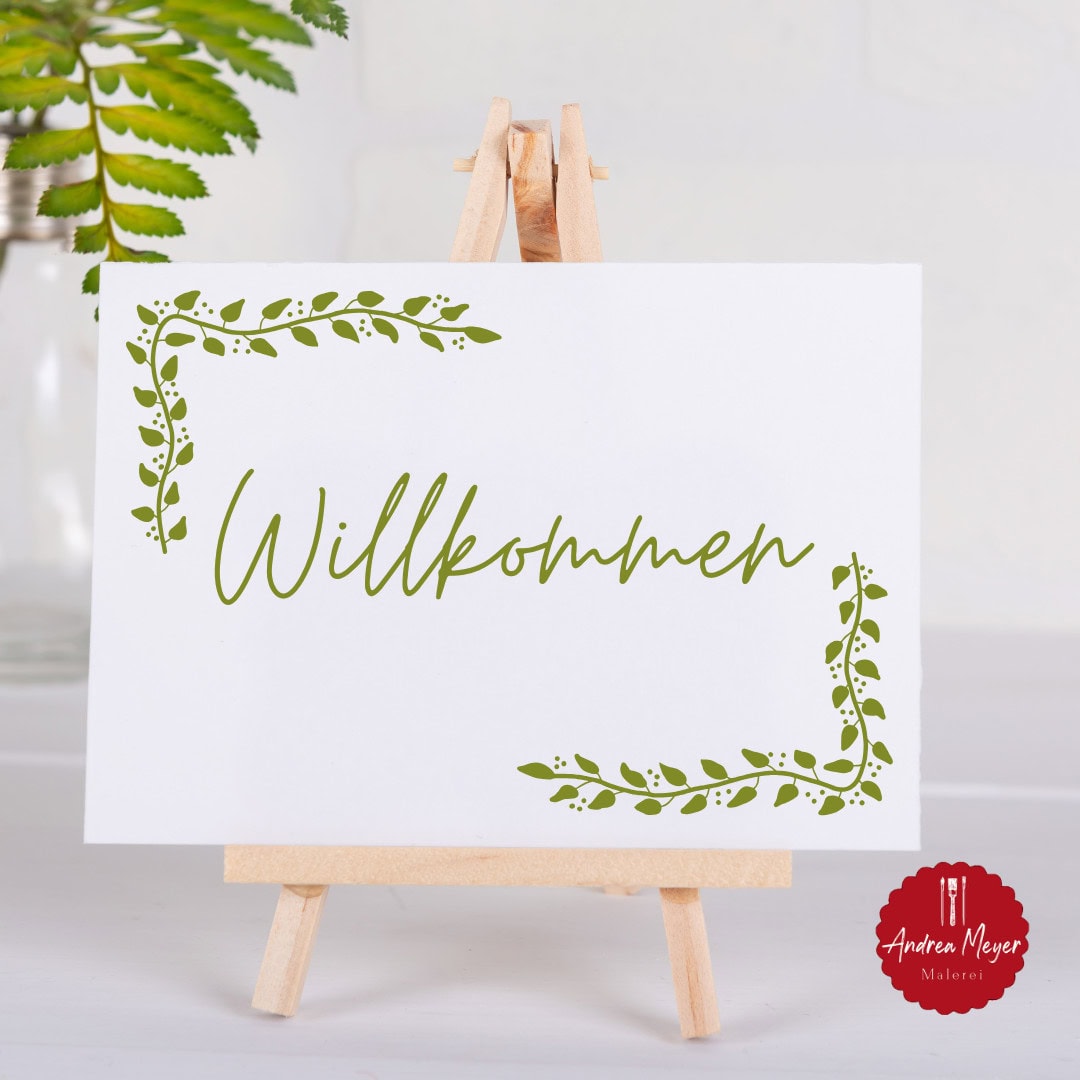 Drei Ranken-Plotterdateien – unendliche Möglichkeiten für deine DIY-Projekte 14 Willkommensschild auf Leinwand – Plotterdatei Ranke SVG & PNG