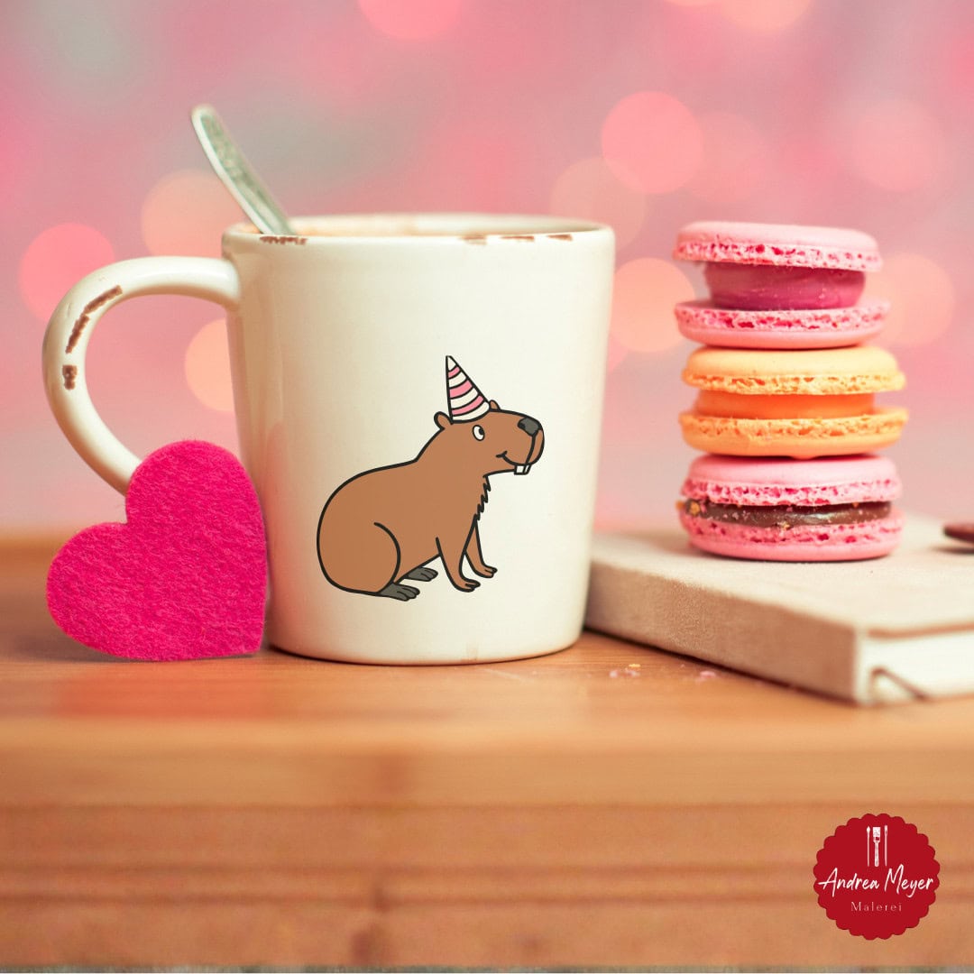 Partybaras – die vielseitigste Plotterdatei für alle, die gute Laune lieben! 2 Diese fröhliche Capybara mit Partyhut bringt gute Laune in jede Kaffeepause! Ideal zum Plotten auf Tassen und Bechern – in SVG und PNG erhältlich.