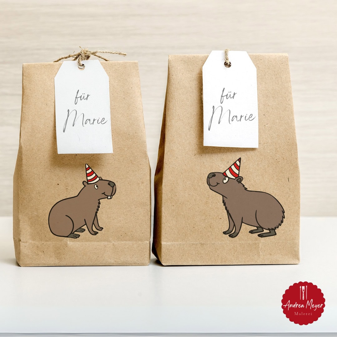 Partybaras – die vielseitigste Plotterdatei für alle, die gute Laune lieben! 7 Mach deine Geschenktüten zum Highlight! Diese süßen Capybaras mit Partyhut sind perfekt für Geburtstage, Feiern und kleine Aufmerksamkeiten.
