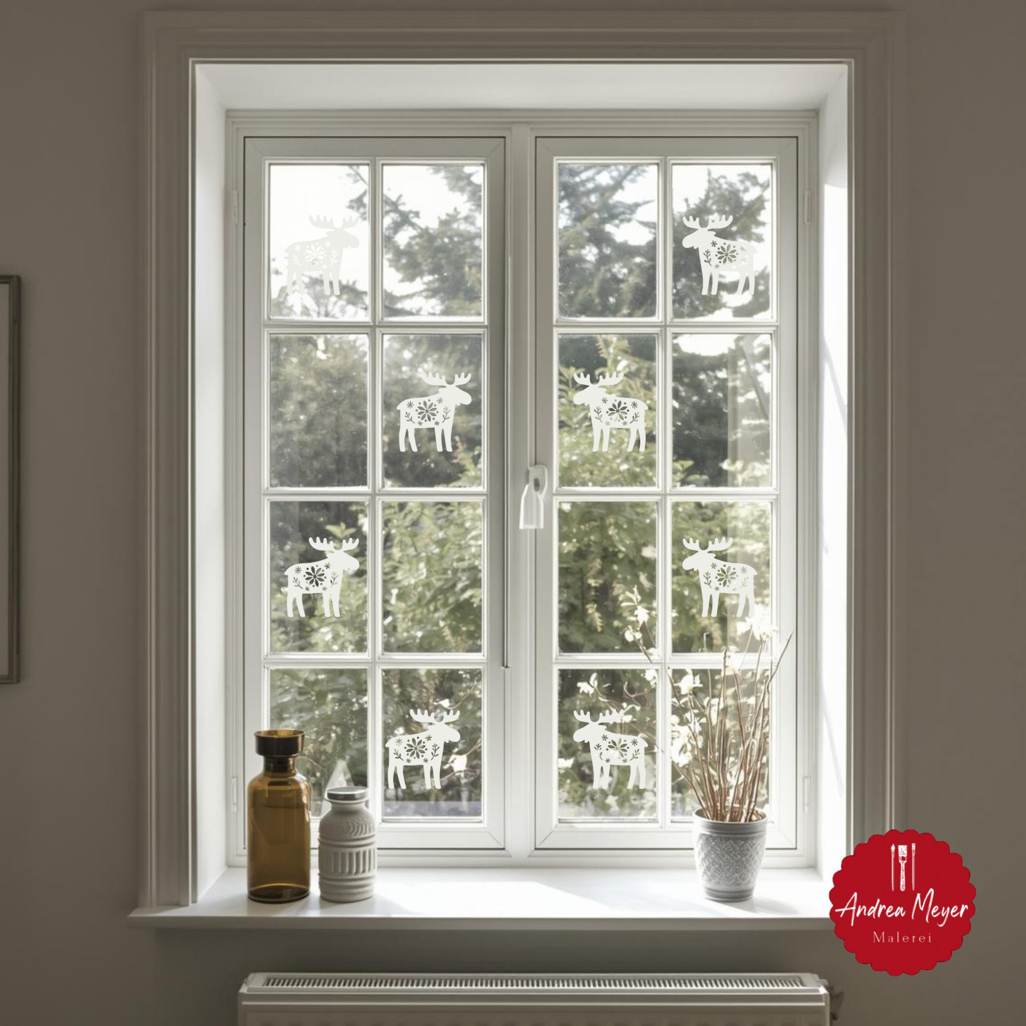 Skandinavische Plotterdateien Dala Pferd, Elch & Herz – nordische Dekoideen zum Selbermachen 9 Fensterfolie mit Elchmotiv – nordische Plotterdatei als Fensterschmuck