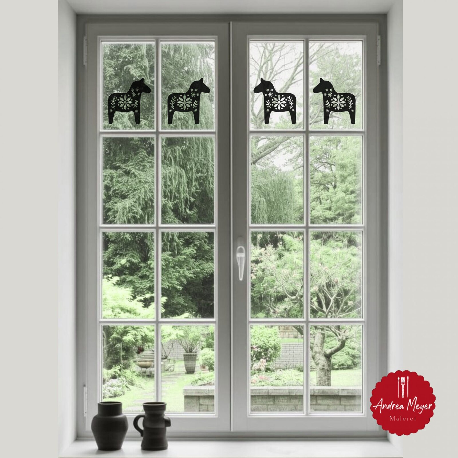 Skandinavische Plotterdateien Dala Pferd, Elch & Herz – nordische Dekoideen zum Selbermachen 8 Fensterfolie mit Dala Pferd – skandinavische Plotterdatei in Milchglasoptik