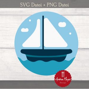SVG + PNG Datei kleines blaues Boot auf dem Meer Plotterdatei – Plotter File