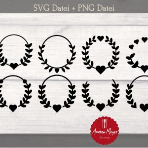 SVG + PNG Datei Kranz Kränze Herz Blätter Plotterdatei – Plotter File