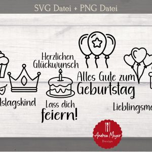 SVG + PNG Datei Geburtstag Kuchen Cupcake Herzlichen Glückwunsch Lieblingsmensch Wimpel Ballon Plotterdatei – Plotter File