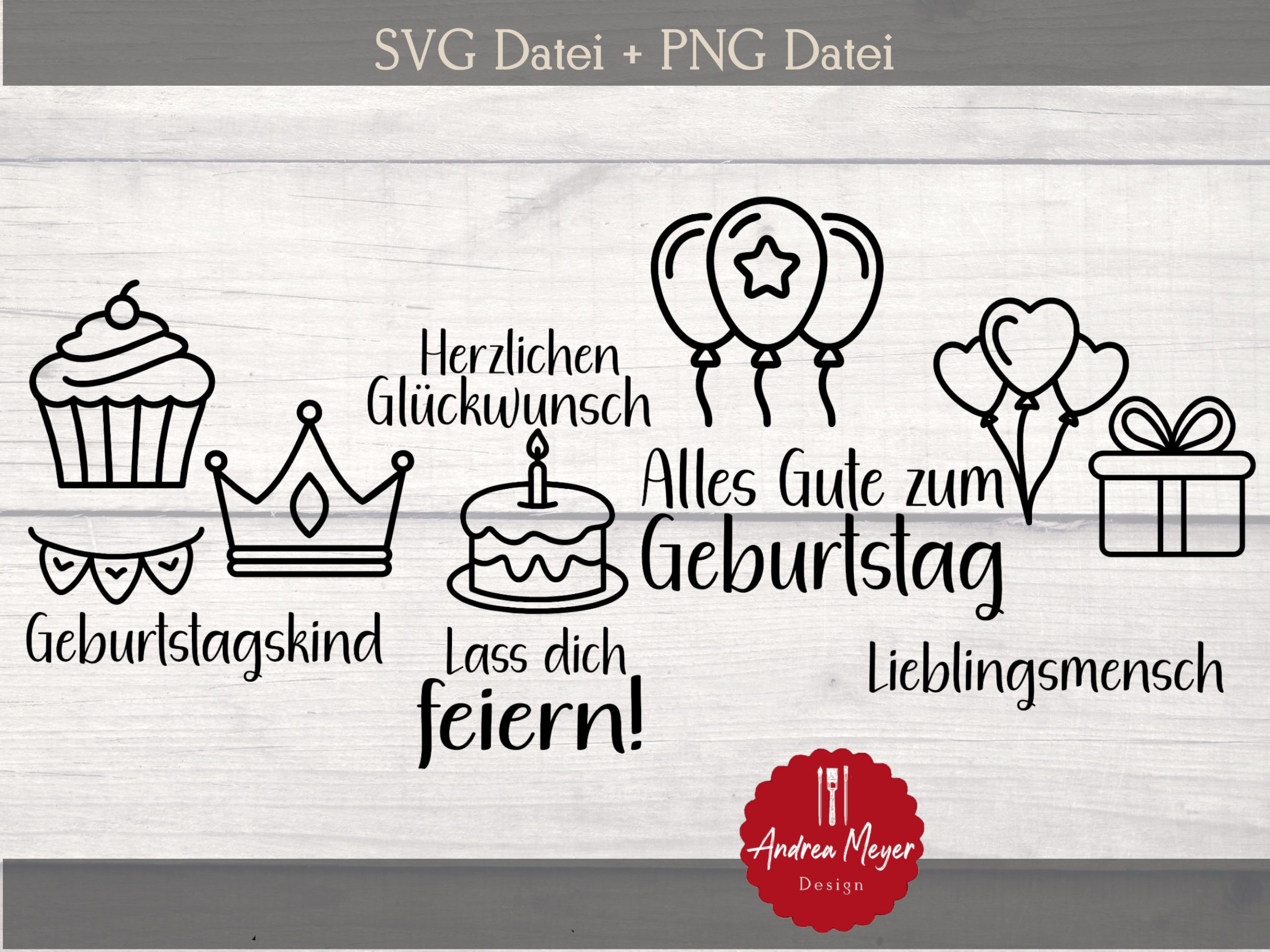 Geburtstagskarte mit Handzeichnung und Text in Deutsch.