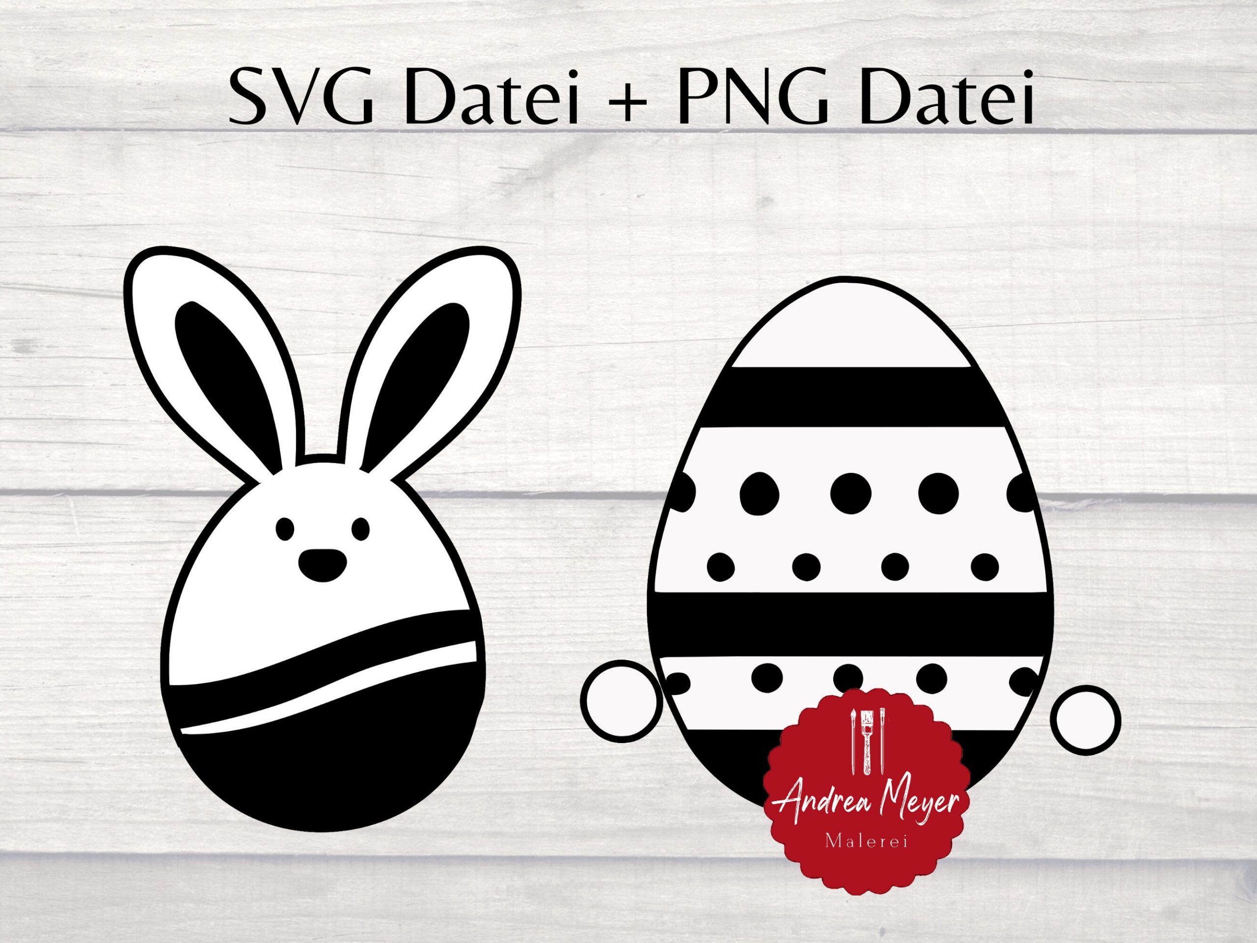 SVG + PNG Datei Osterei und Hase Plotterdatei - Plotter File 2 Osterhasen Malerei, Frühlingsdekoration, Osterfest-Kunst, moderne Osterdekoration, Andrea Meyer Malerei.
