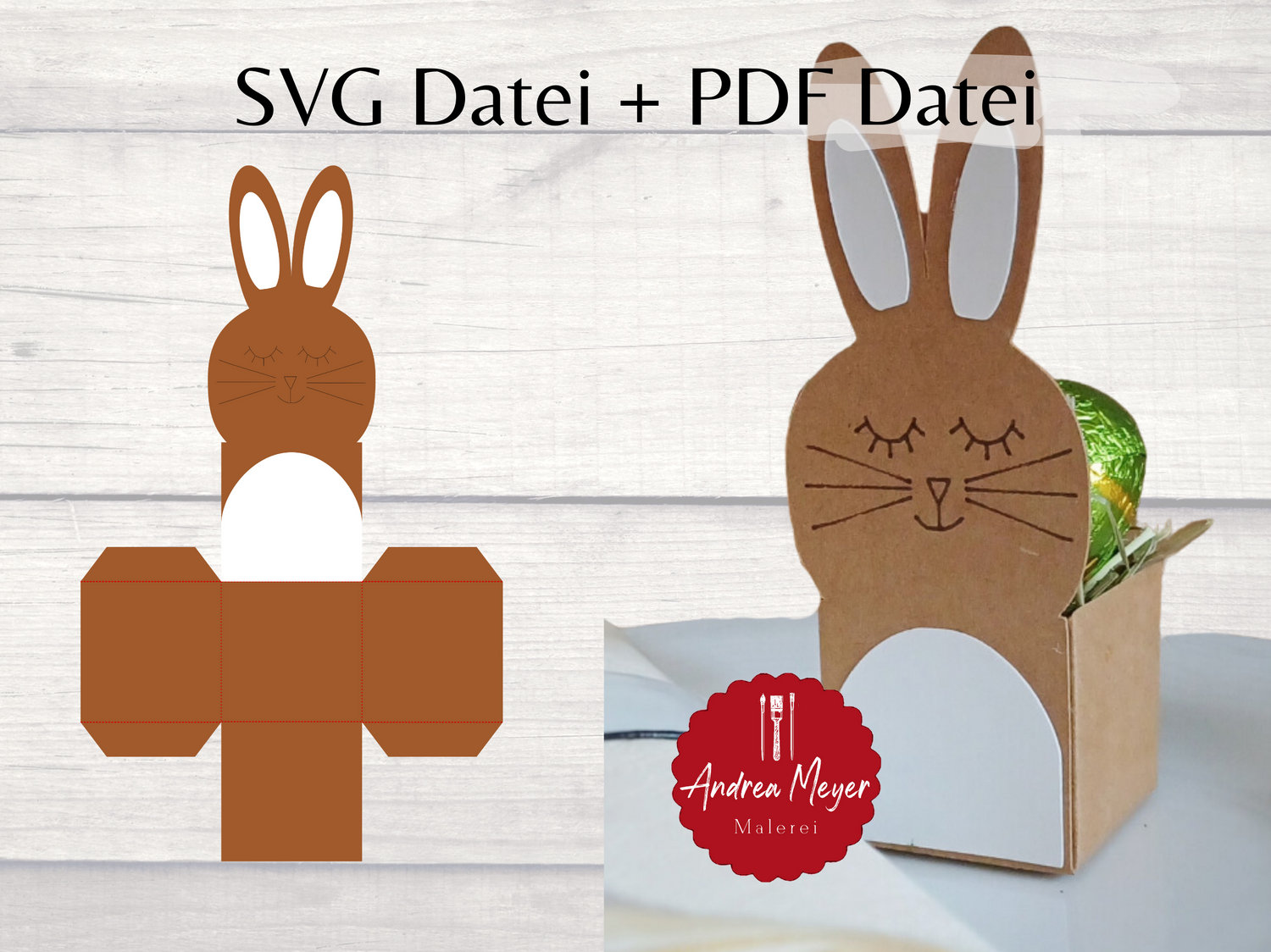 SVG + PDF Datei mit Schnittmuster zum Basteln von Hasen aus Pappe - Hase - Osternest - Box - Schachtel Plotterdatei - Plotter File, Vorlage 3 Häschen Bastelset aus Pappe für Kinder, einfacher DIY Bastel-Artikel.