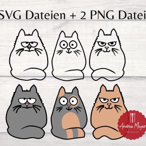 3 SVG + 2 PNG Dateien Katzen Plotterdatei – Single Line -Plotter File -Sublimation – Sticker