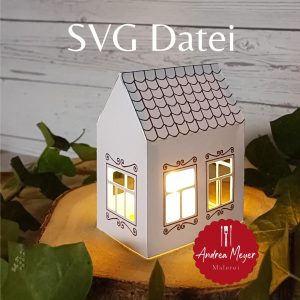 Plotterdatei Haus mit Licht – SVG Datei für Cricut & Silhouette – Papierhaus basteln – Lichterhaus Vorlage – DIY Windlicht Plotten