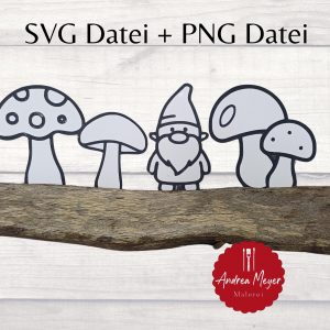 SVG + PNG Datei Zwerg mit Pilzen – Wichtel – Wicht – Gnom  Plotterdatei – Plotter File