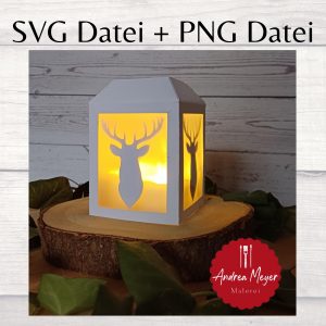 SVG Datei mit Schnittmuster zum Basteln Laterne mit Hirsch aus Pappe – Laterne –  Plotterdatei – Plotter File, Vorlage