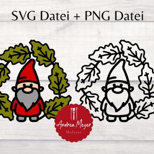 2 SVG + 2 PNG Dateien Zwerg im Blätterkranz Gnom Wichtel Wicht Kranz Herbst Plotterdatei – Plotter File