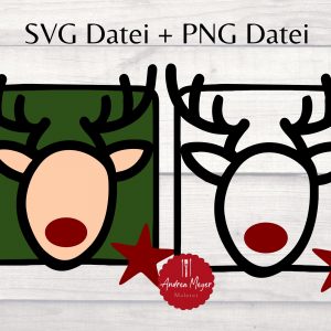 2 SVG + 2 PNG Dateien Rentier mit roter Nase Weihnachten Plotterdatei – Plotter File