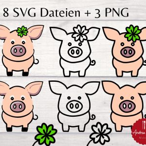 8 SVG + 3  PNG Dateien Schweinchen Glücksschein Schwein Klee Plotterdatei -Plotter File -Sublimation - Sticker