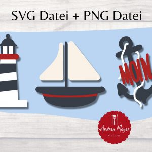 SVG + PNG Datei Leuchtturm Anker Boot Moin Maritim Nordsee Plotterdatei – Plotter File