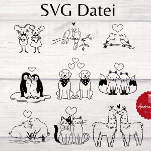 SVG Valentinstag Liebe Hund Katze Capybara Maus Lama Vogel Papagei Pinguin Fuchs Plotterdatei – Plotter File
