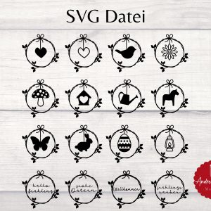 Frühlingskranz Plotterdatei SVG, Oster Anhänger Set, Frühling Deko SVG, Blumenkranz Datei, Cricut Silhouette, DIY Geschenkidee