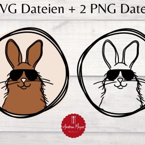 Cooler Hase SVG & PNG – Plotterdatei für Shirts, Deko +  Geschenke  Osterhase Cartoon für Cricut + Silhouette Hase mit Sonnenbrille