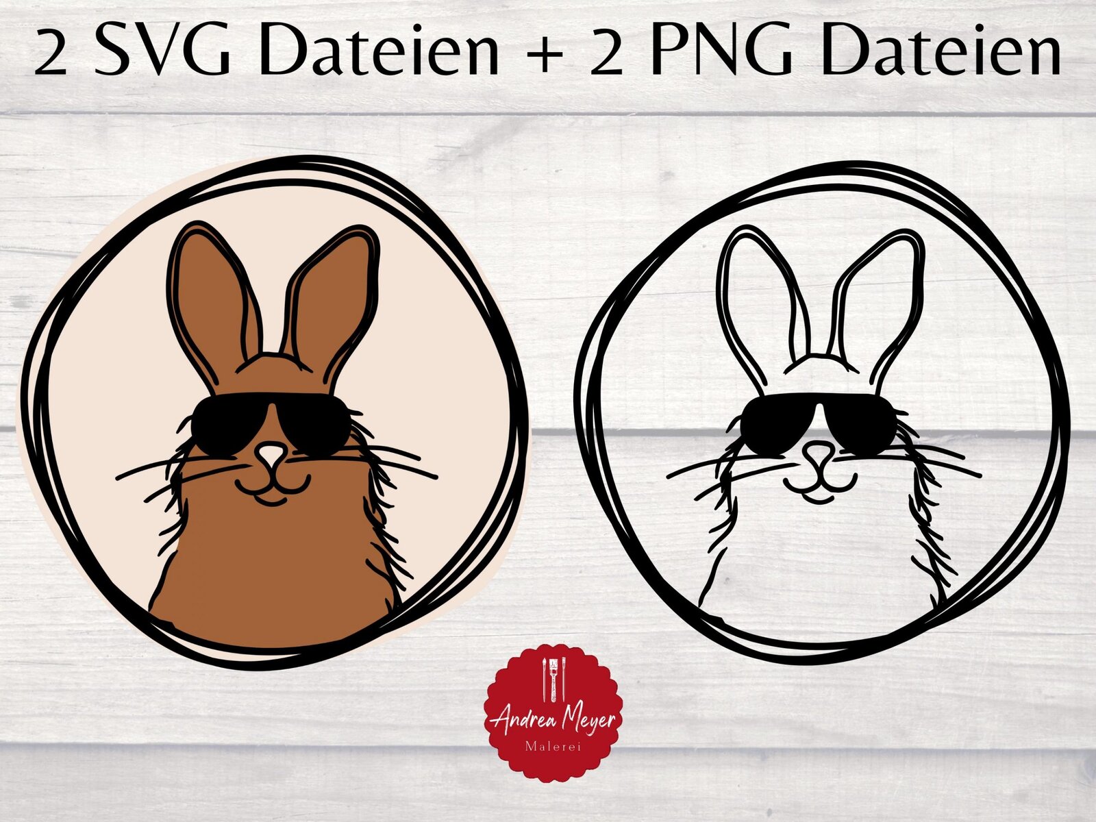 Cooler Hase SVG & PNG – Plotterdatei für Shirts, Deko + Geschenke Osterhase Cartoon für Cricut + Silhouette Hase mit Sonnenbrille 2 Bunny mit Sonnenbrille, handgemalte Illustration in SVG und PNG.