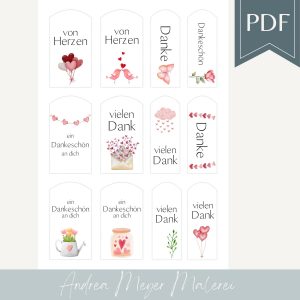 PDF Danke Anhänger – digitale Datei zum sofort Download – Etiketten Geschenkanhänger Papieranhänger Dankeschön von Herzen