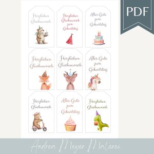 PDF Geburtstags Anhänger - digitale Datei zum sofort Download - Etiketten Geschenkanhänger Papieranhänger Geburtstag herzlichen Glückwunsch