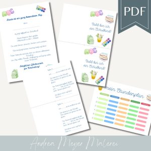 Einschulung PDF Set zum Ausdrucken – Urkunde, Einladung, Stundenplan – Schulanfang Deko für Mädchen & Jungen