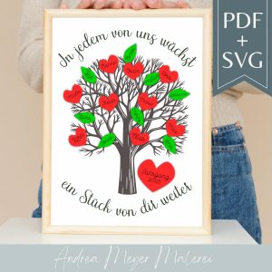 Erinnerungsbaum SVG & PDF – Abschiedsgeschenk für Erzieherin, Kindergarten DIY Plotter, Baum, Herzen + Blätter zum Ausdrucken oder Plotten