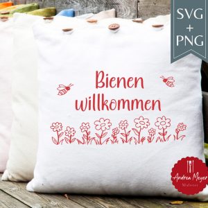 SVG + PNG Plotterdatei ‚Bienen willkommen‘ – Sommer Garten Deko, Türschild, Cricut Joy, Silhouette Cameo, DIY Geschenk