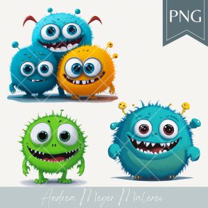 Monster PNG Bundle – Süße Cliparts für Kinder | Plotterdatei für Geburtstag, T-Shirt, Einladung & Deko